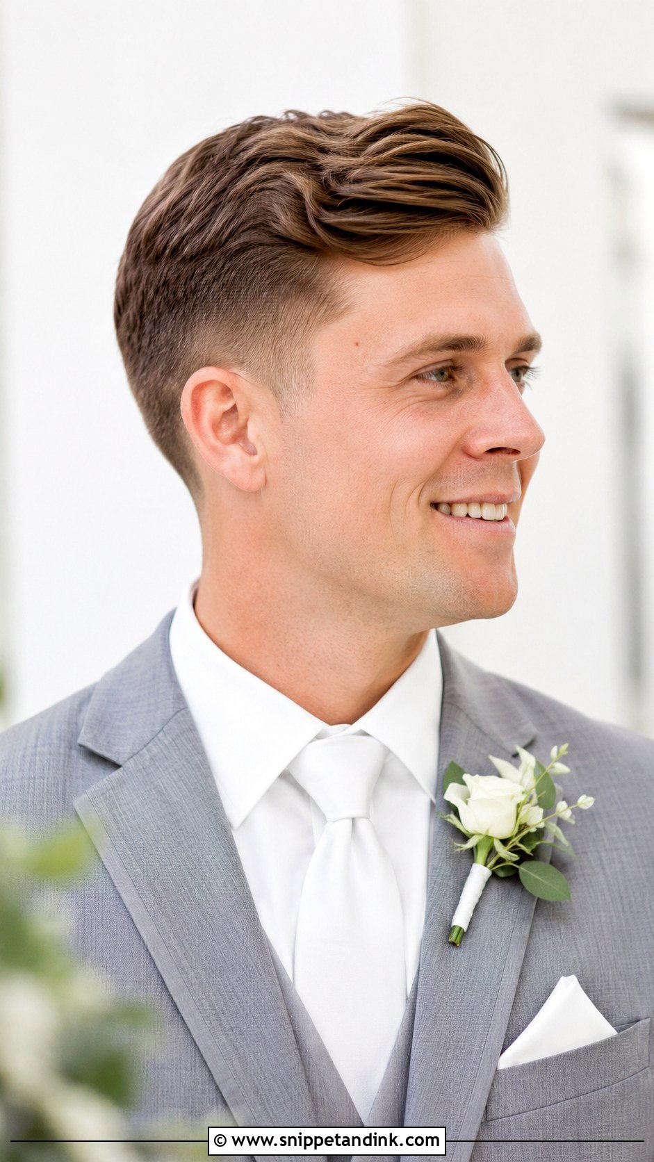 Low Fade With Side Swept Hair - Snippet and Ink - 20 Mens Wedding Hairstyles