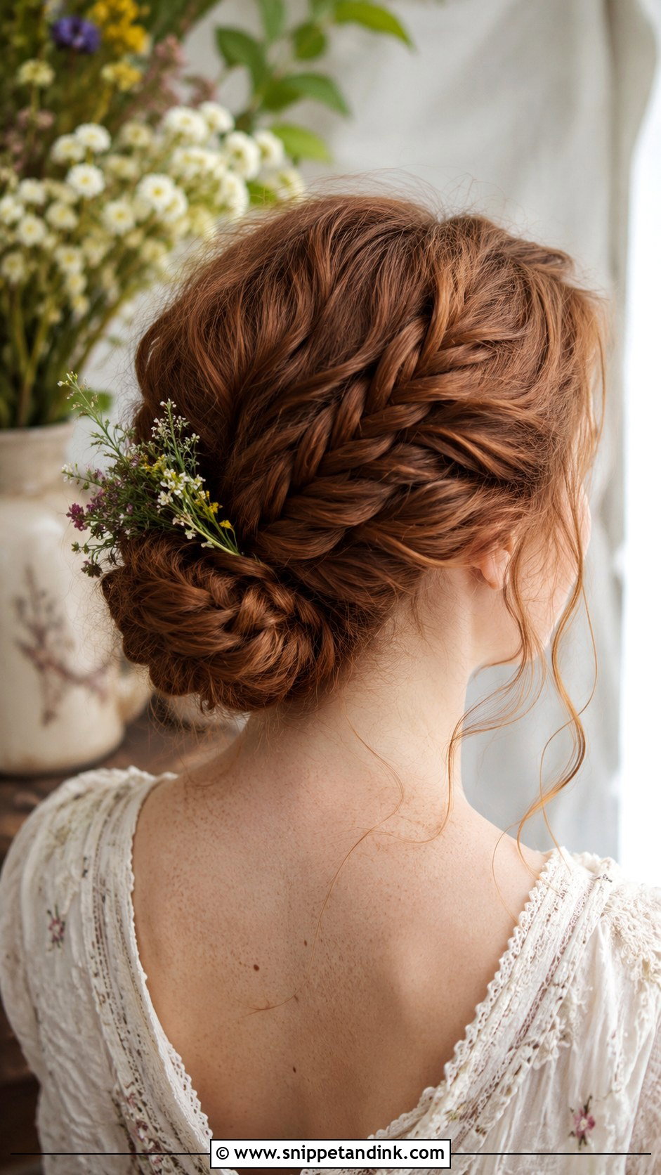 Low Fishtail Braided Bun - Snippet and Ink - 20 Low Up Do Wedding Hair Ideas