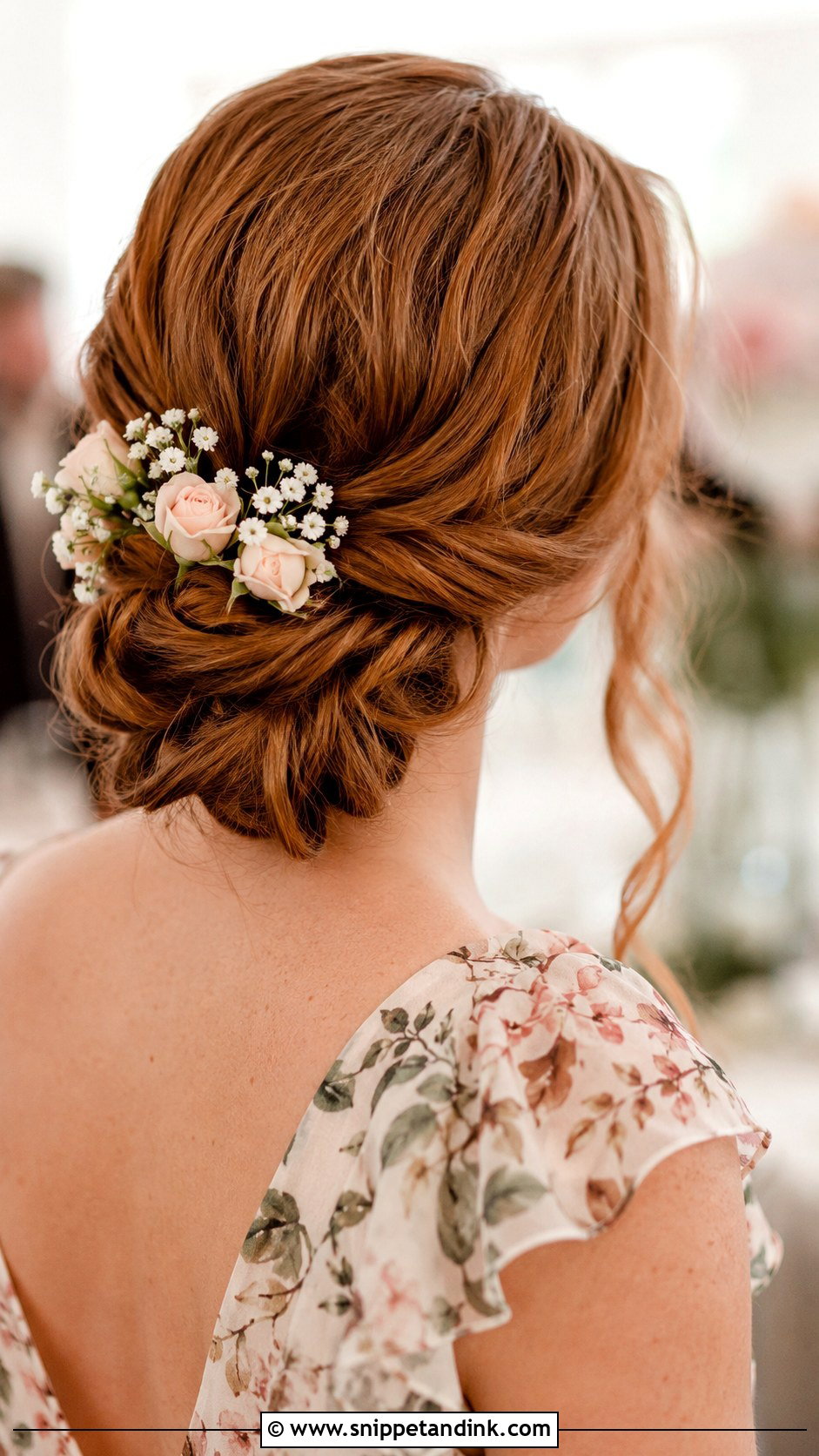 Low Floral Bun - Snippet and Ink - 25 Wedding Guest Hair Up Ideas