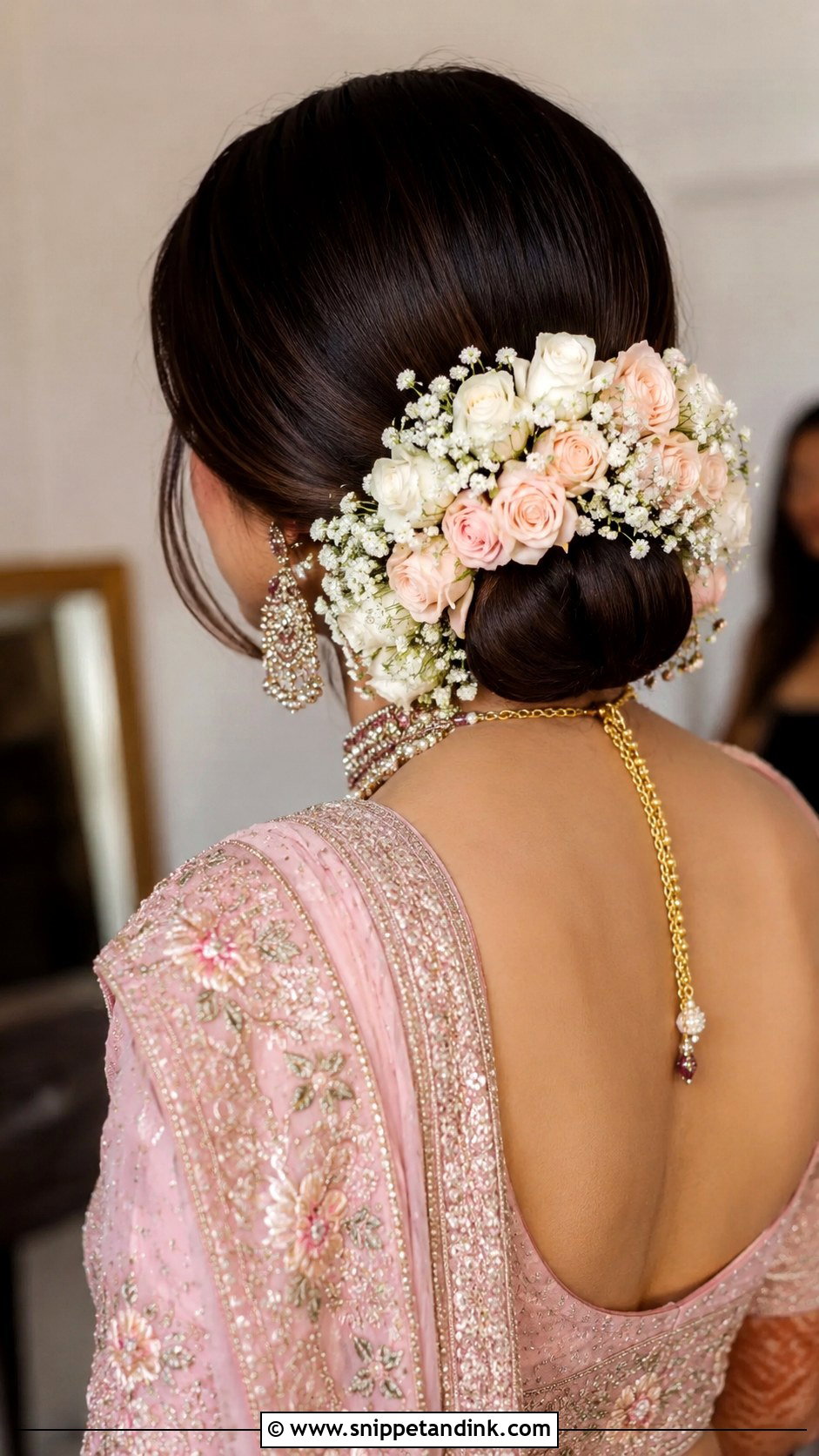 Low Floral Bun Joda - Snippet and Ink - 20 Joda Hair Styles for Wedding