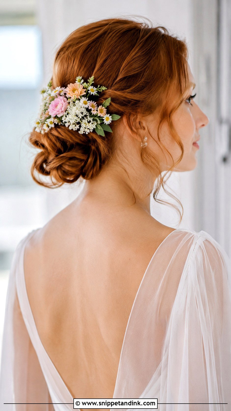 Low Floral Bun Updo - Snippet and Ink - 20 Elegant Updo Wedding Hairstyles