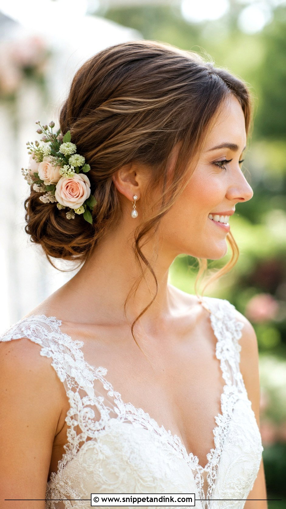 Low Floral Bun Wedding Hairstyle - Snippet and Ink - 25 Marriage Hairstyles