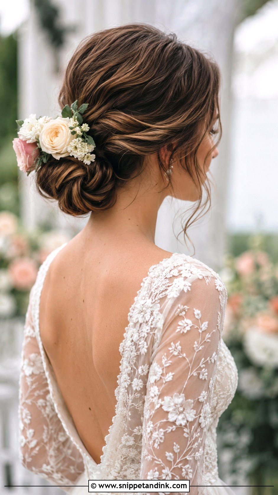 Low Floral Bun Wedding Look - Snippet and Ink - 25 Hair Looks for Wedding