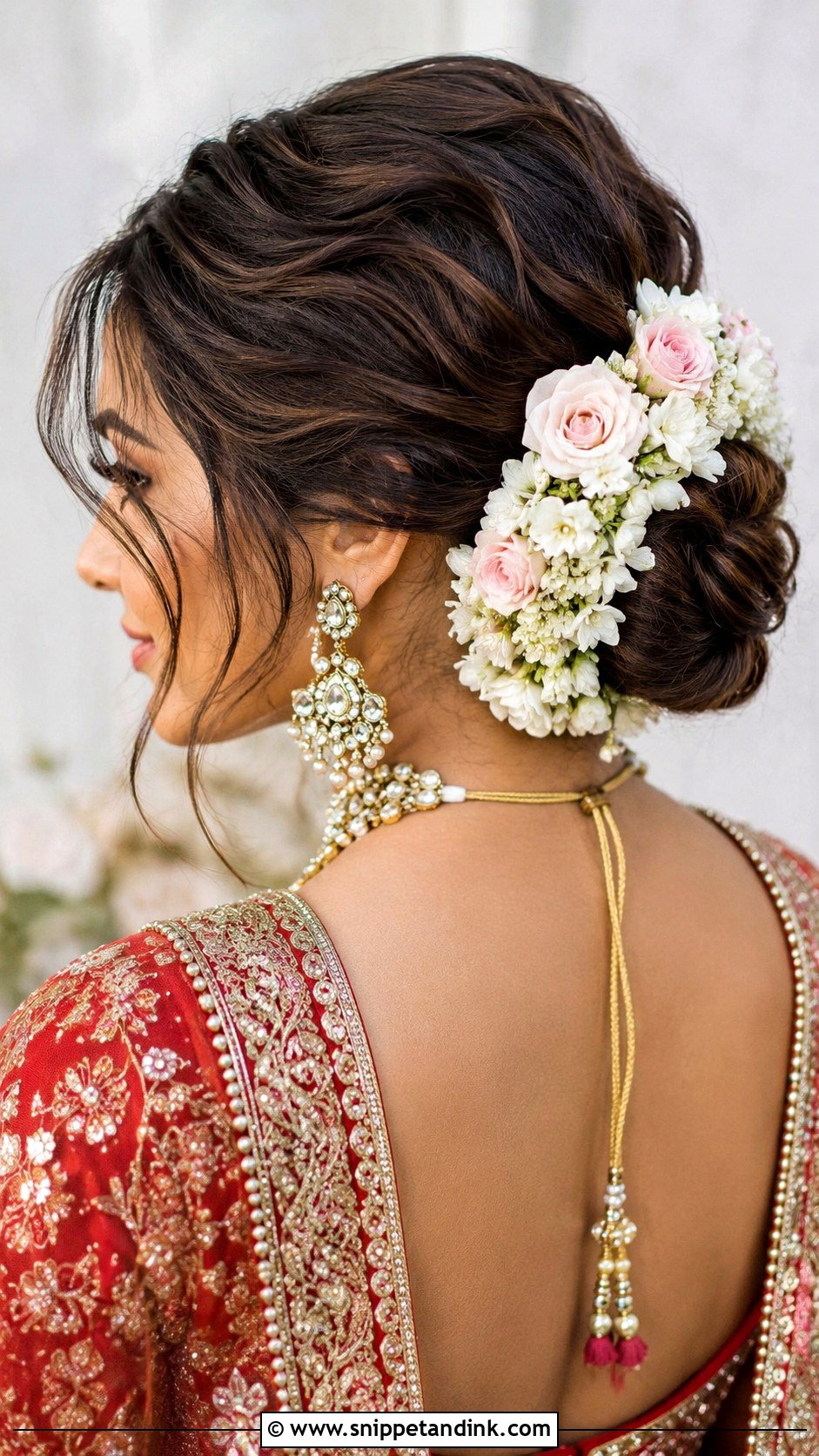 Low Floral Bun With Gajra - Snippet and Ink - 20 Hindu Bridal Hairstyles