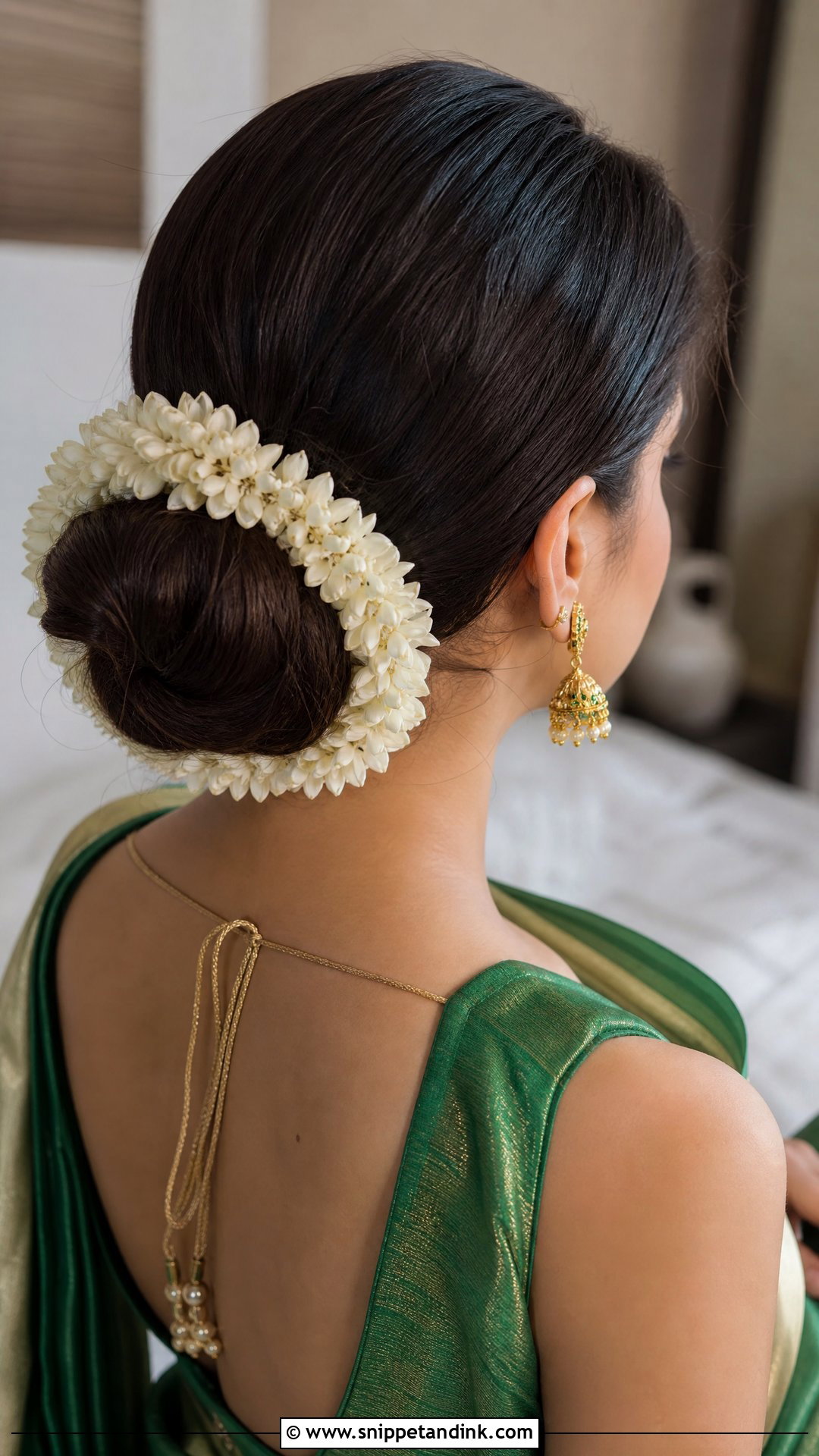 Low Floral Bun With Gajra - Snippet and Ink - 20 Hairstyles for South Indian Wedding
