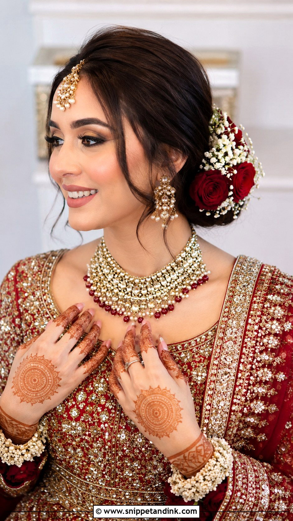 Low Floral Bun for Barat - Snippet and Ink - 20 Pakistani Bridal Hairstyles