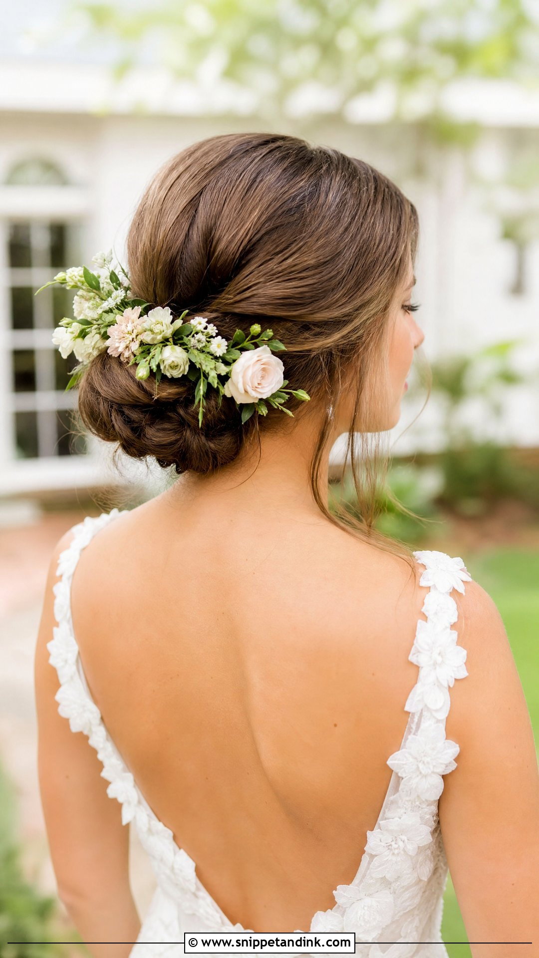Low Floral Bun for Garden Weddings - Snippet and Ink - 25 2025 Bridal Hair Ideas