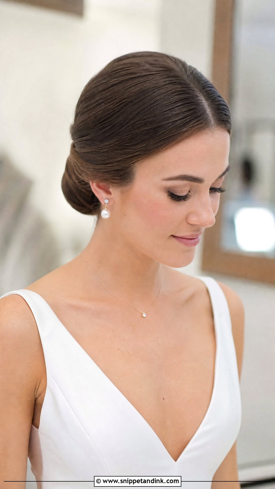 Low French Roll With A Center Part - Snippet and Ink - 20 French Roll Wedding Hairstyle Ideas