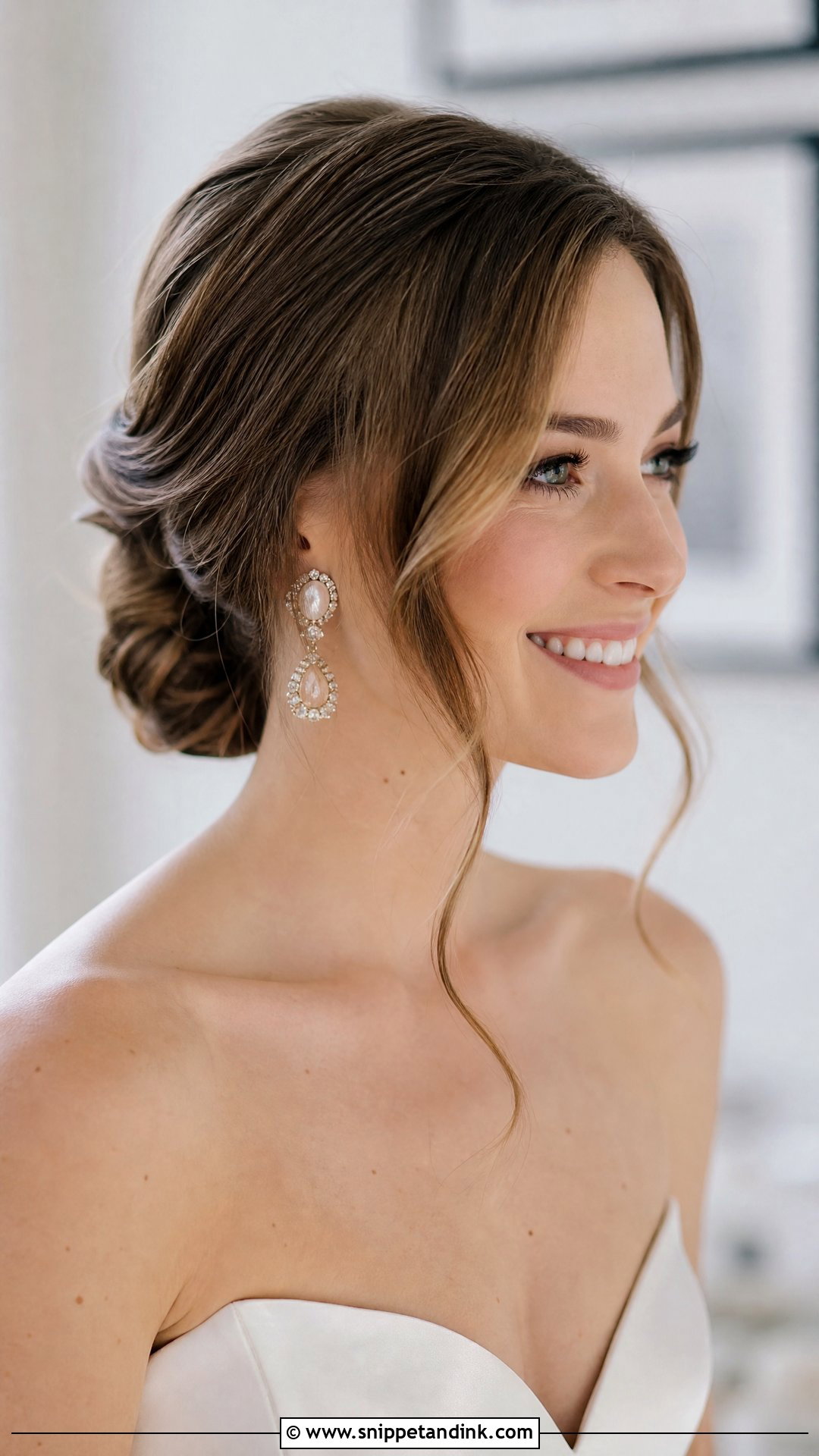 Low French Roll With Face Framing Pieces - Snippet and Ink - 20 French Roll Wedding Hairstyle Ideas