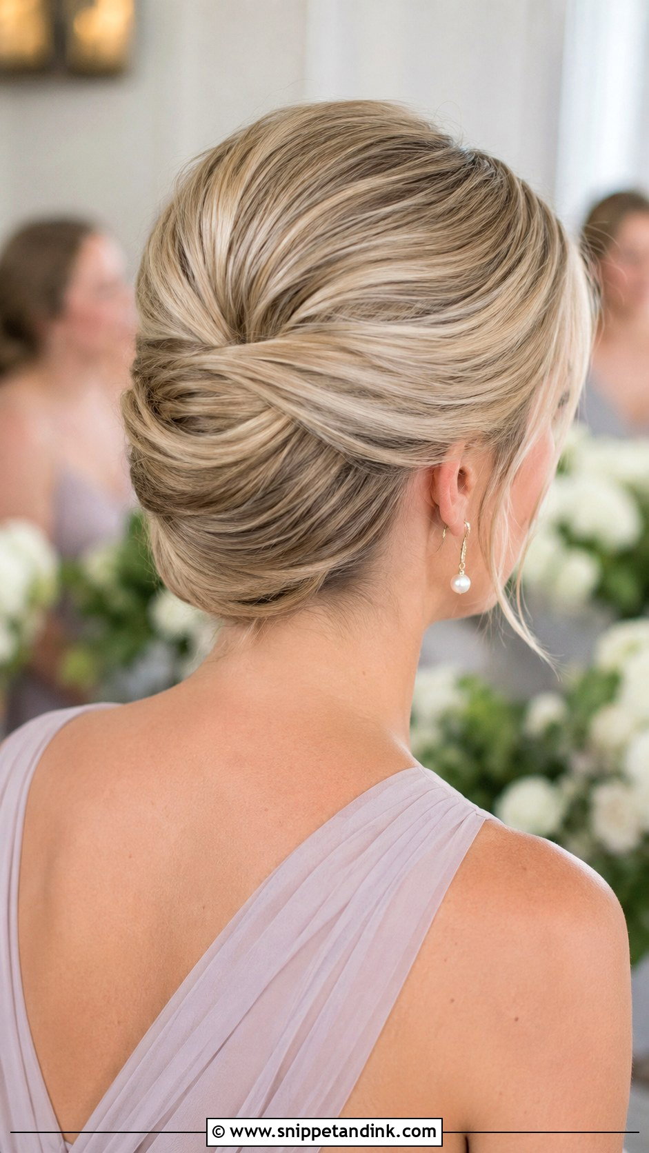 Low French Twist Bridesmaid Hair - Snippet and Ink - 20 Low Updo Wedding Hair Bridesmaid Ideas