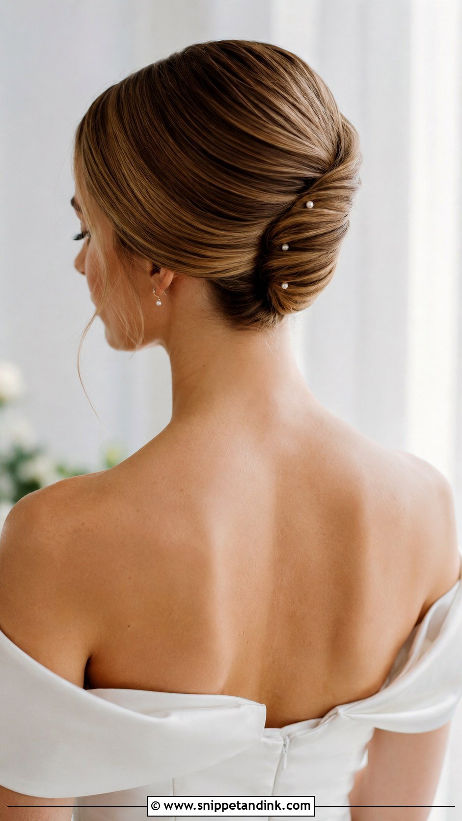 Low French Twist With Pearl Accents - Snippet and Ink - 25 French Twist Bridal Hair Ideas