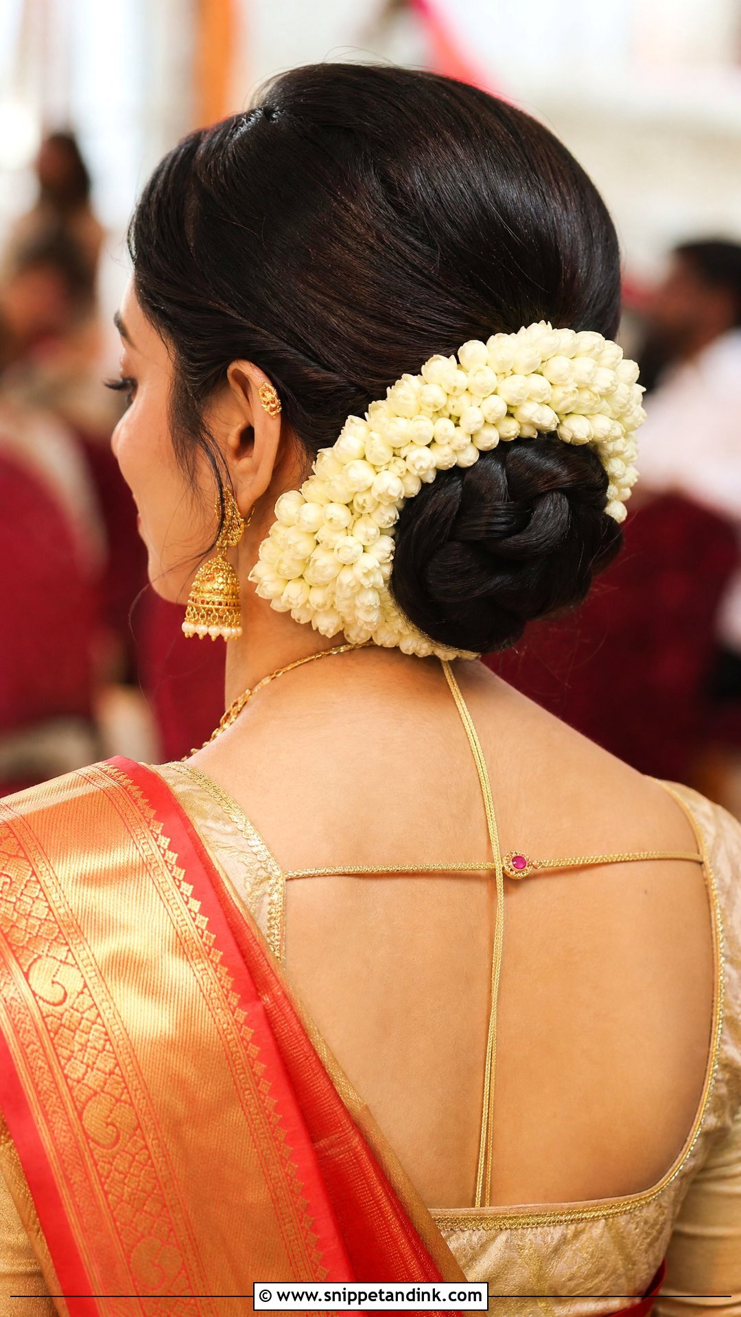 Low Gajra Bun For Indian Wedding - Snippet and Ink - 15 Bun for Indian Wedding Ideas