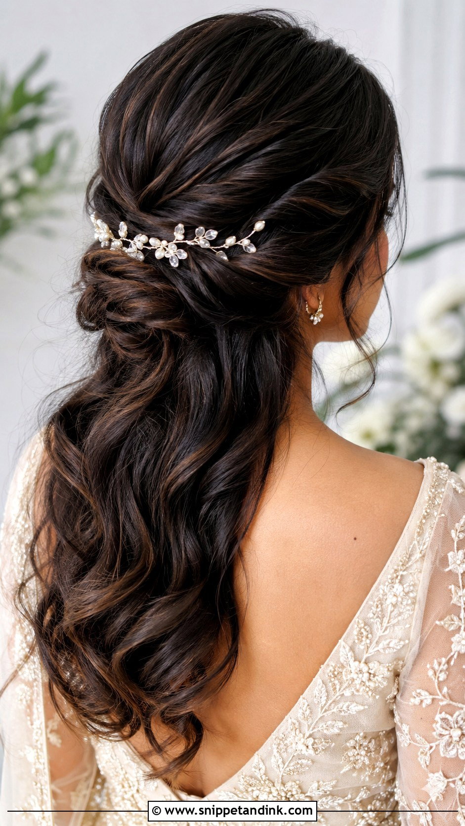 Low Half Bun Wedding Hair - Snippet and Ink - 15 Half Bun Wedding Hair Ideas