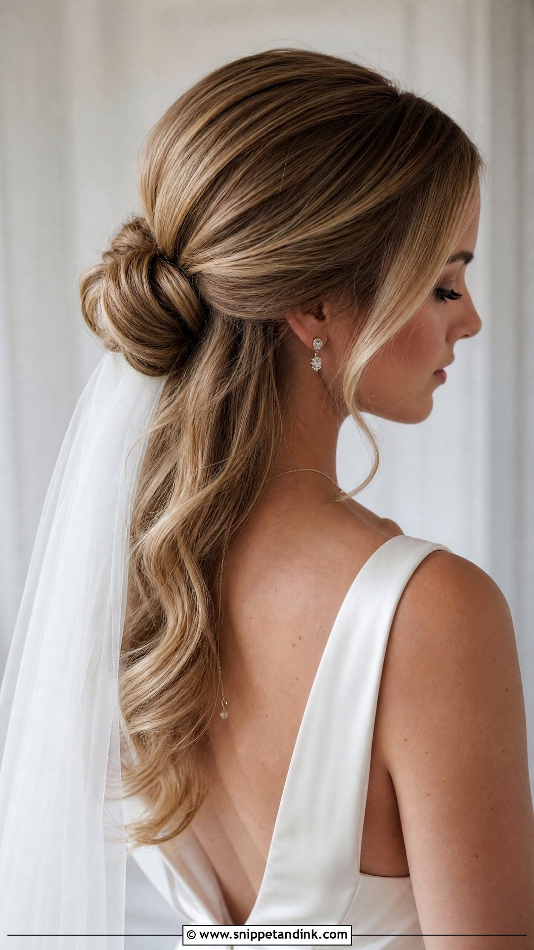 Low Half Up Bun for Elegant Brides - Snippet and Ink - 20 Half-Up Bun Wedding Hair Ideas