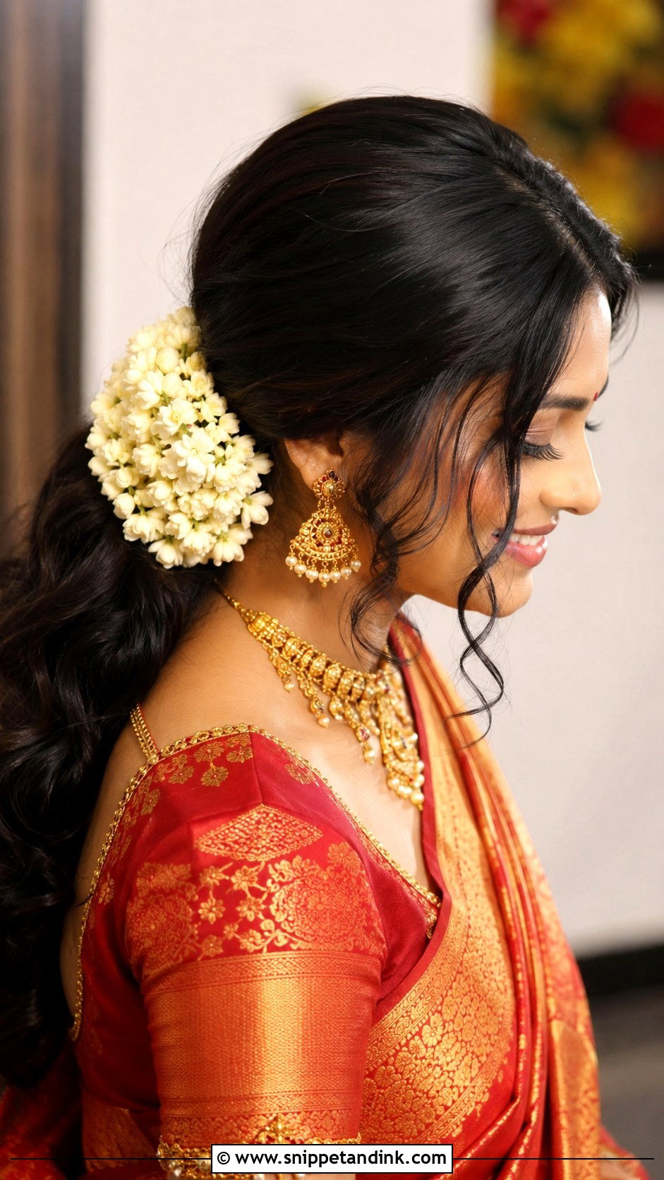 Low Indian Bridal Ponytail With Gajra - Snippet and Ink - 15 Indian Bridal Ponytail Hairstyles