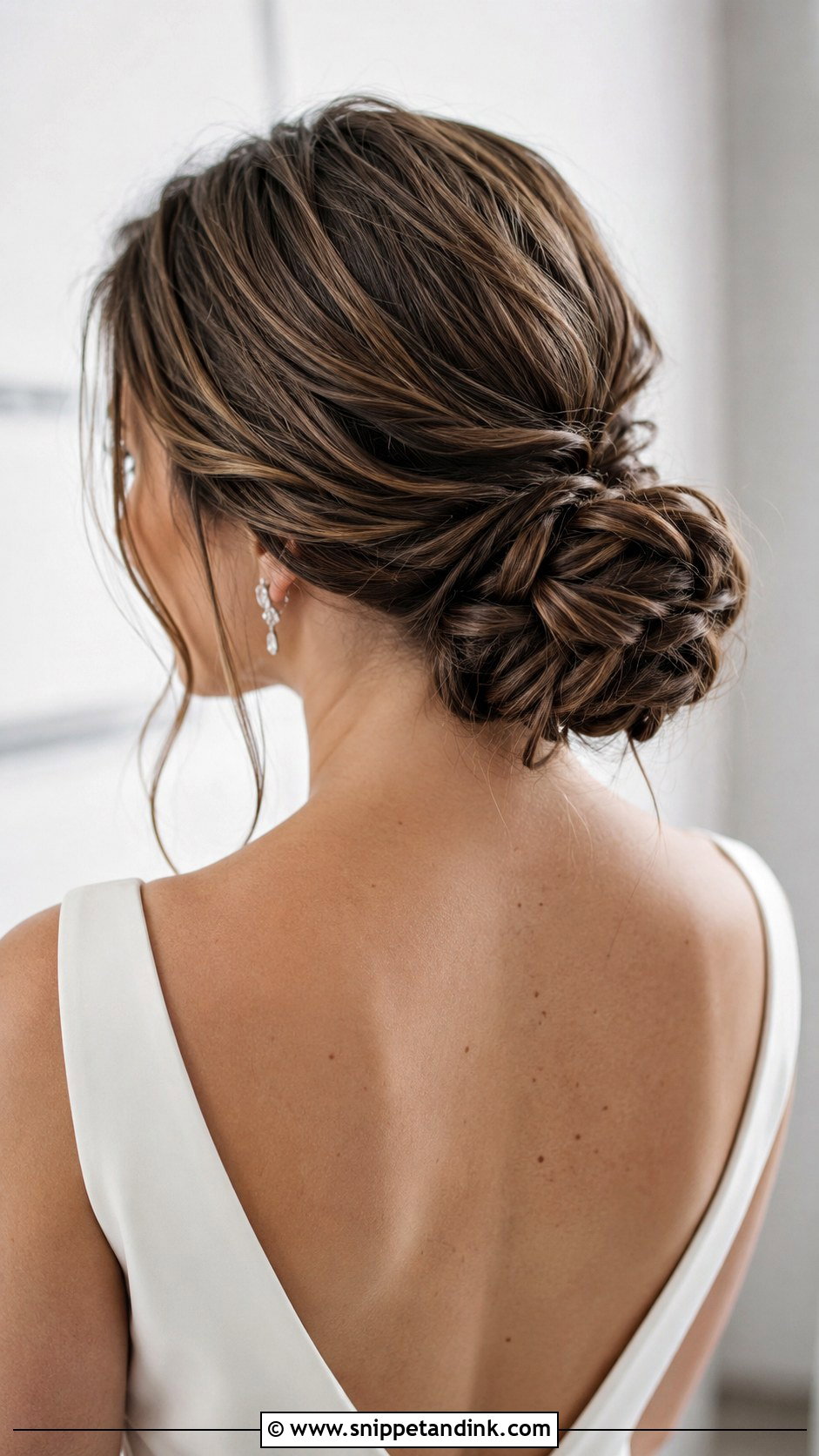 Low Knot Bun for Brides - Snippet and Ink - 25 Loose Low Bun Wedding Hair Ideas