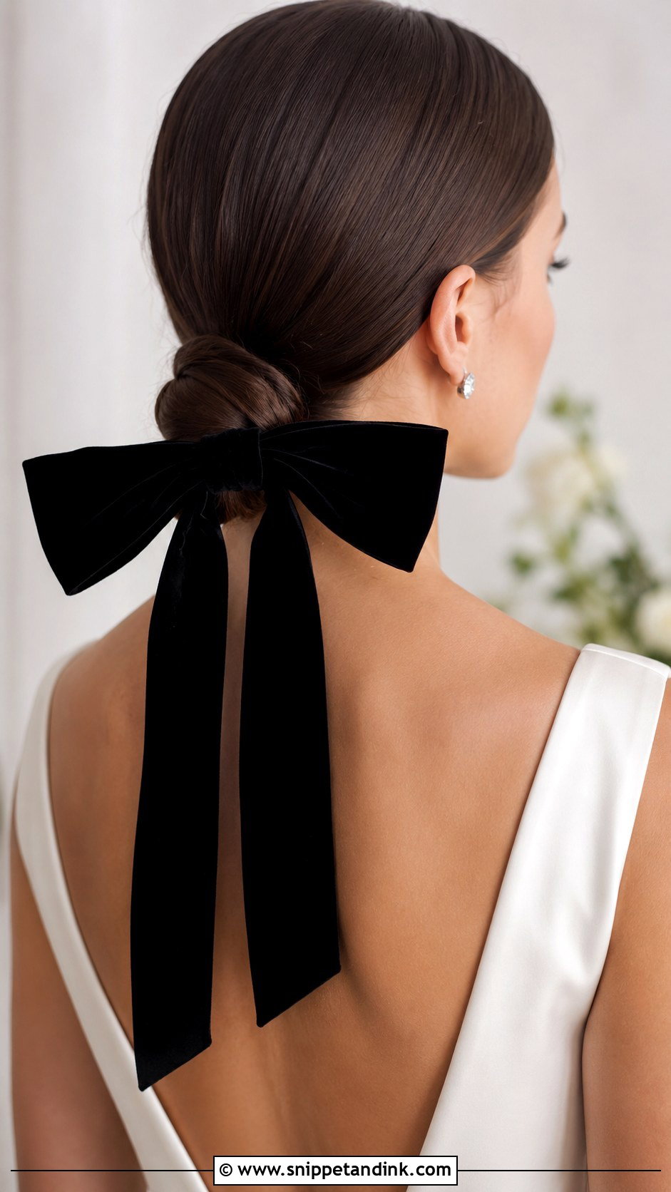 Low Knot With Black Velvet Bow - Snippet and Ink - 20 Wedding Hairstyles with Bow