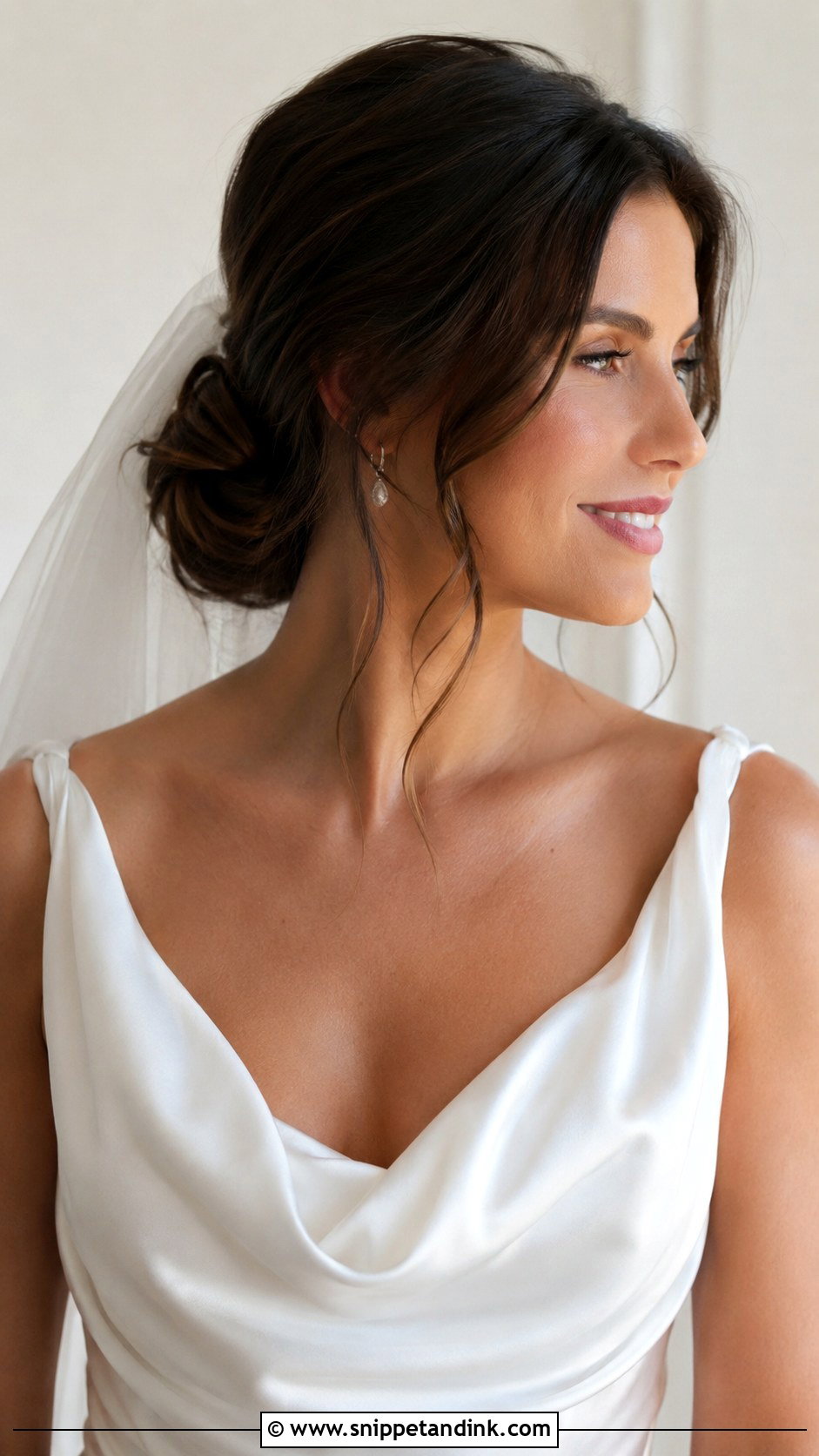 Low Knot With Side Tendrils - Snippet and Ink - 20 Wedding Hairstyles Dark Hair