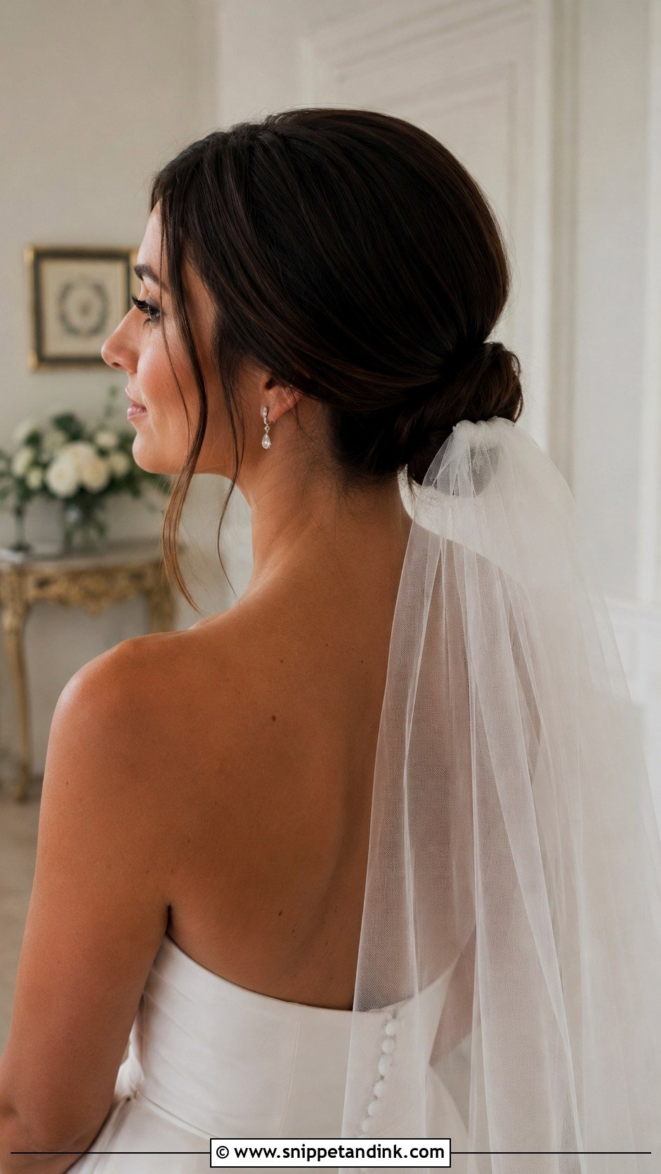Low Knot With a Veil - Snippet and Ink - 25 Hair Styles for Short Hair Wedding