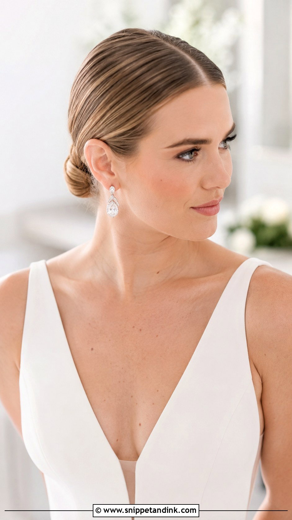 Low Knot with Center Part - Snippet and Ink - 30 Wedding Hair Up Ideas