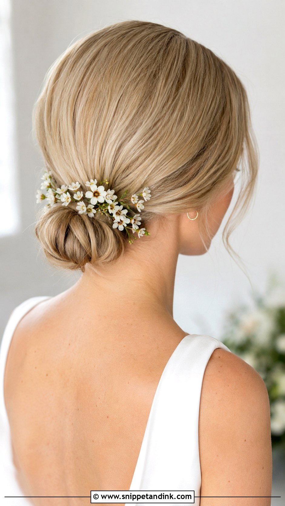 Low Knot with Wax Flowers - Snippet and Ink - 20 Bridal Hair Buns with Flowers