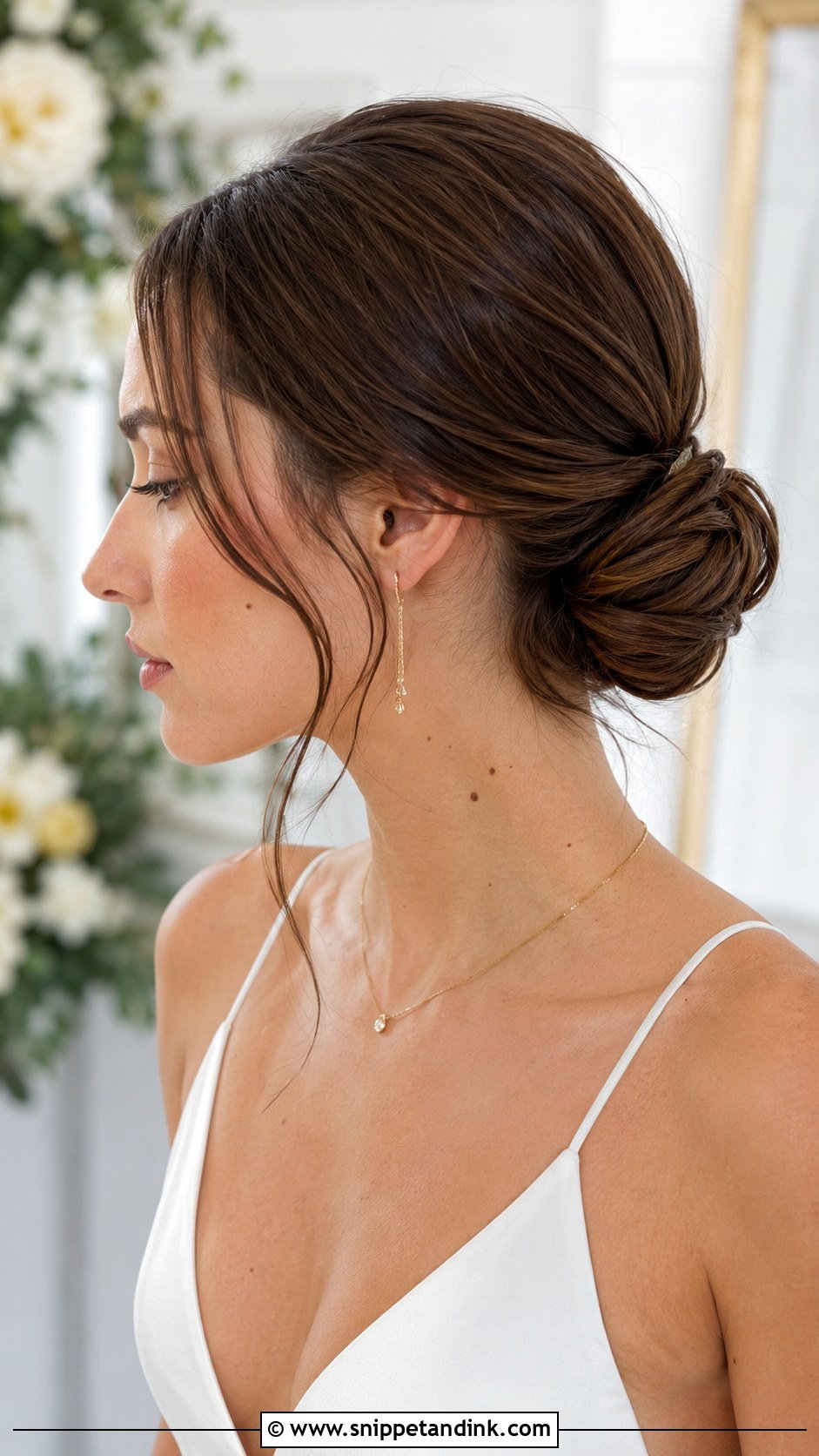 Low Knotted Bun - Snippet and Ink - 25 Wedding Hair Updo Front View Ideas