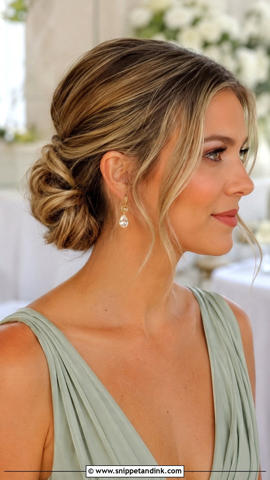 Low Knotted Bun - Snippet and Ink - 30 Medium Length Hair Styles Wedding Guest