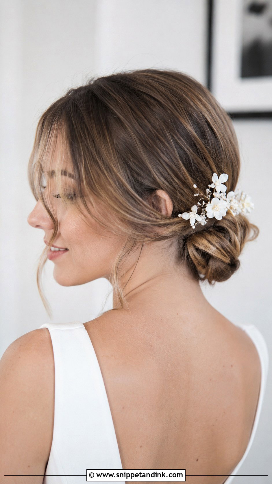 Low Knotted Bun - Snippet and Ink - 20 Quick Easy Updos for Short Hair Shoulder Length Wedding Hairstyles