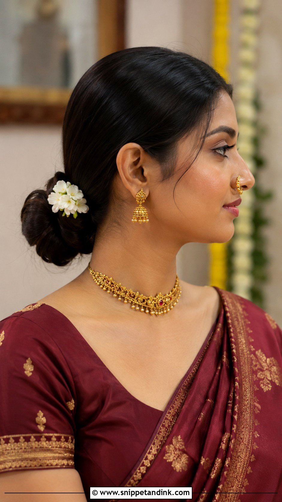 Low Knotted Bun For Minimalist Bride - Snippet and Ink - 25 Marathi Bride Hairstyle Ideas