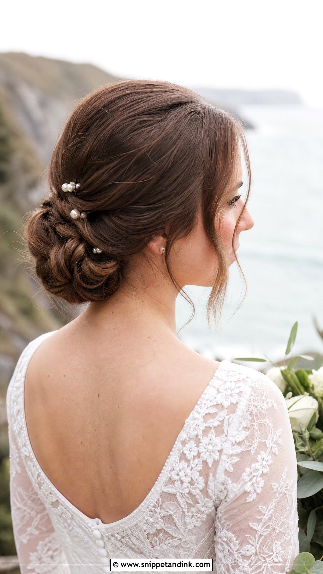 Low Knotted Bun Wedding Hair for Medium Hair - Snippet and Ink - 20 Medium Hair Wedding Styles