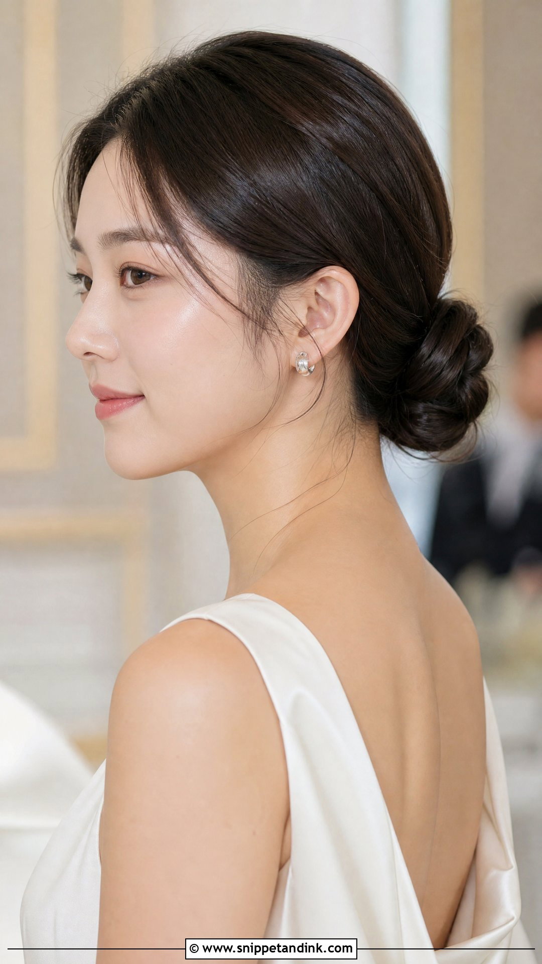 Low Knotted Bun With Center Part - Snippet and Ink - 30 Elegant Hairstyles for Wedding Guest