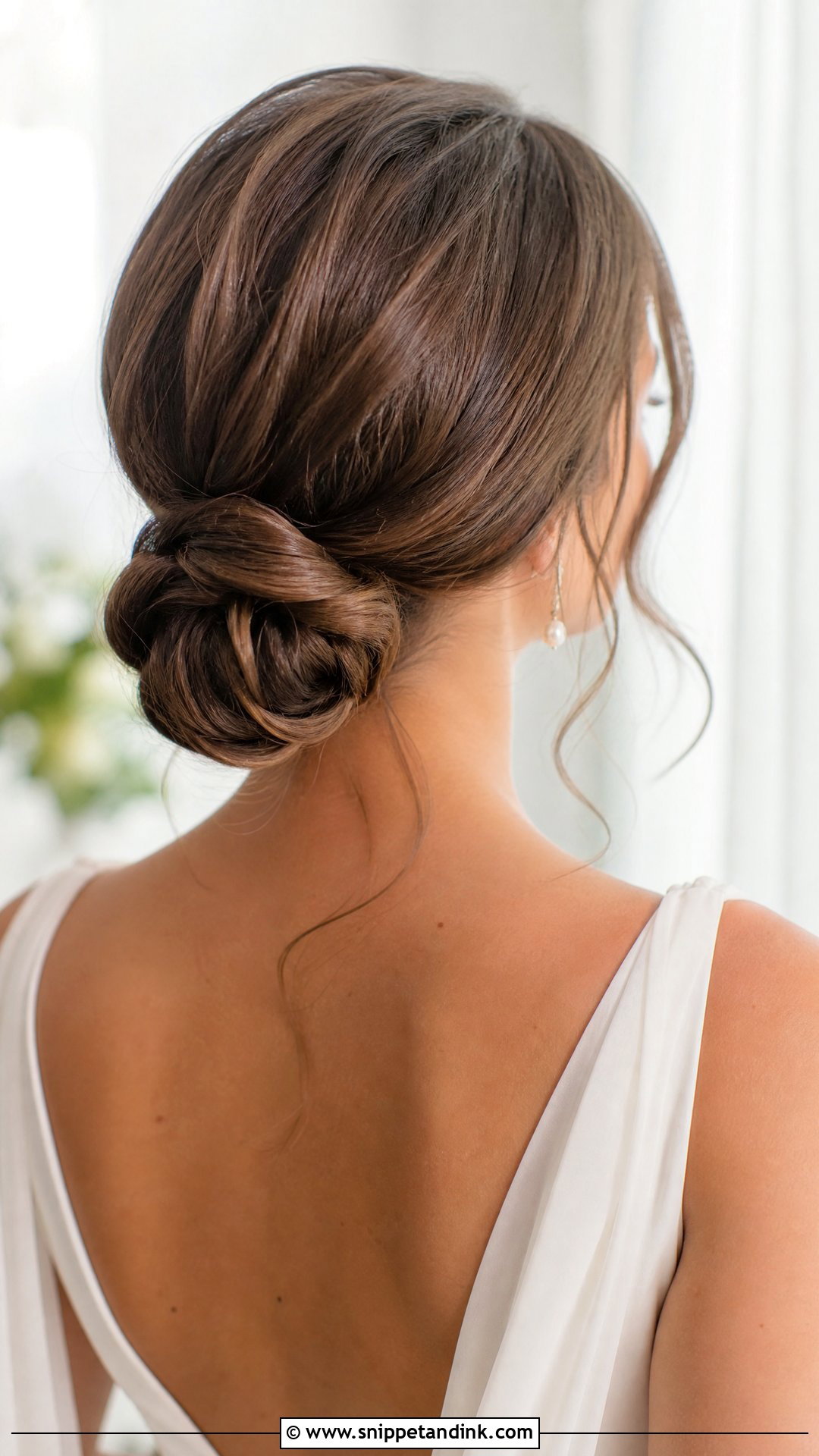 Low Knotted Bun for Straight Hair - Snippet and Ink - 20 Wedding Hairstyle for Straight Hair Ideas