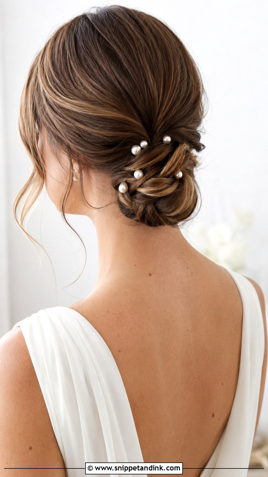 Low Knotted Bun with Pearls - Snippet and Ink - 25 Glam Bridal Hair Updo Ideas