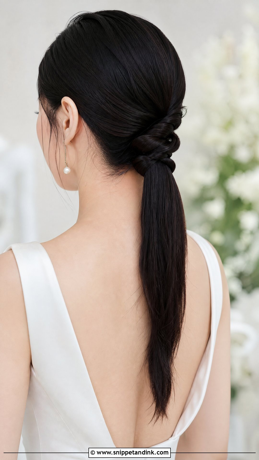 Low Knotted Ponytail Bridal Style - Snippet and Ink - 20 Party Pony Wedding Hairstyle Ideas