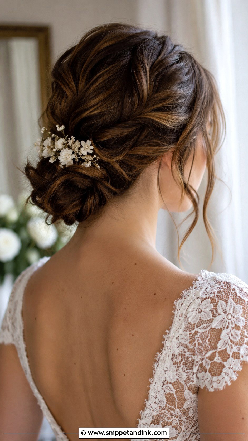 Low Knotted Updo With Tendrils - Snippet and Ink - 20 Wedding Updo Tutorial Ideas