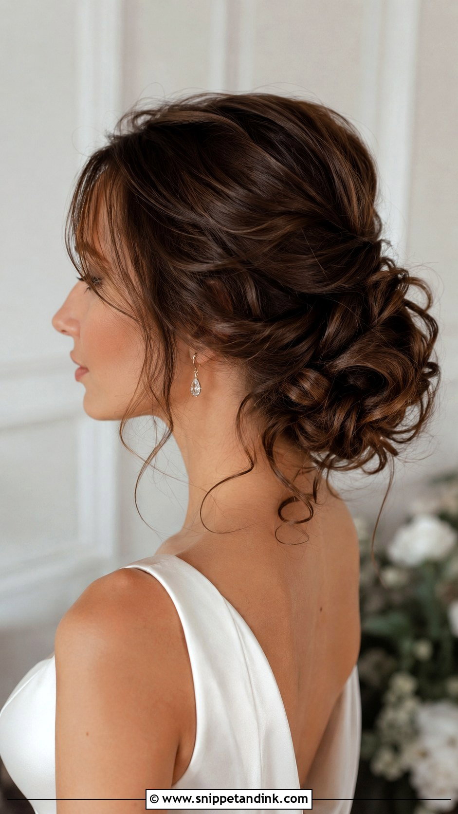 Low Loose Wedding Bun With Soft Curls - Snippet and Ink - 15 Low Loose Updo Wedding Ideas