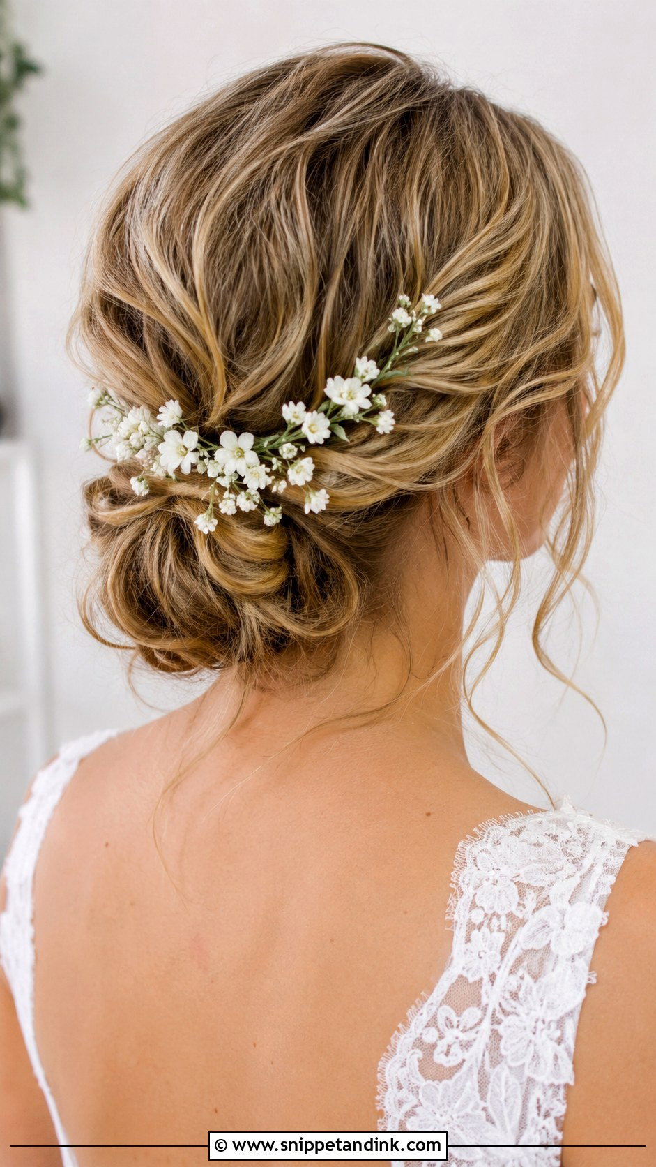 Low Loose Wedding Updo With Flowers - Snippet and Ink - 15 Low Loose Updo Wedding Ideas