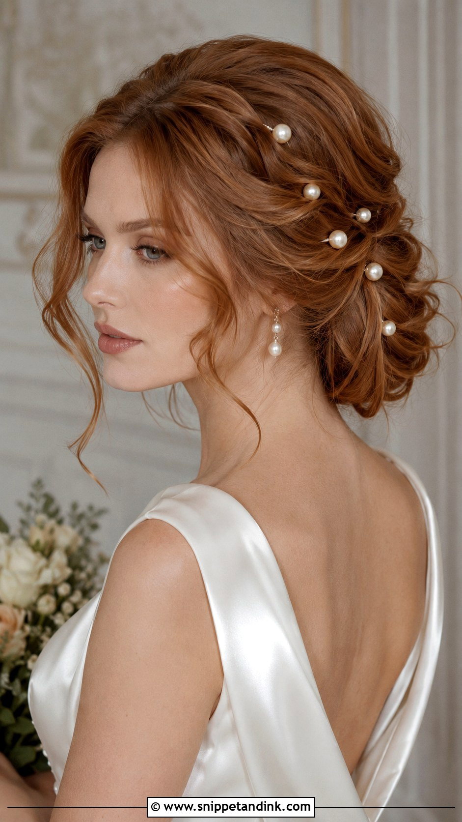 Low Loose Wedding Updo With Pearls - Snippet and Ink - 15 Low Loose Updo Wedding Ideas