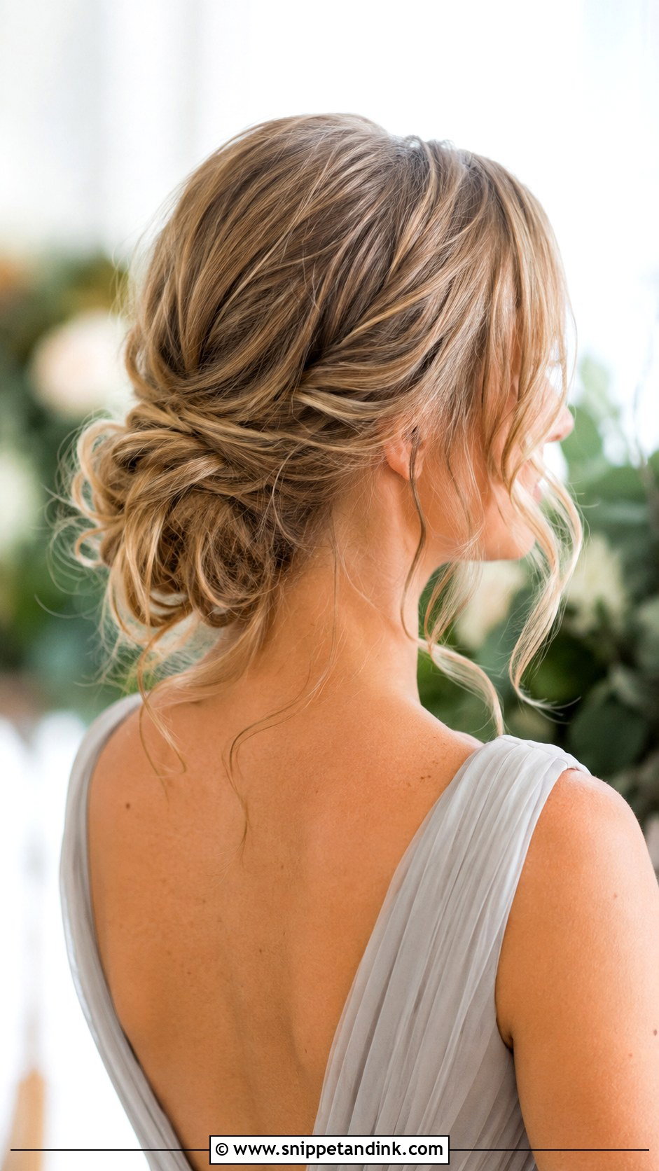 Low Messy Bun Bridesmaid Hair - Snippet and Ink - 20 Low Updo Wedding Hair Bridesmaid Ideas