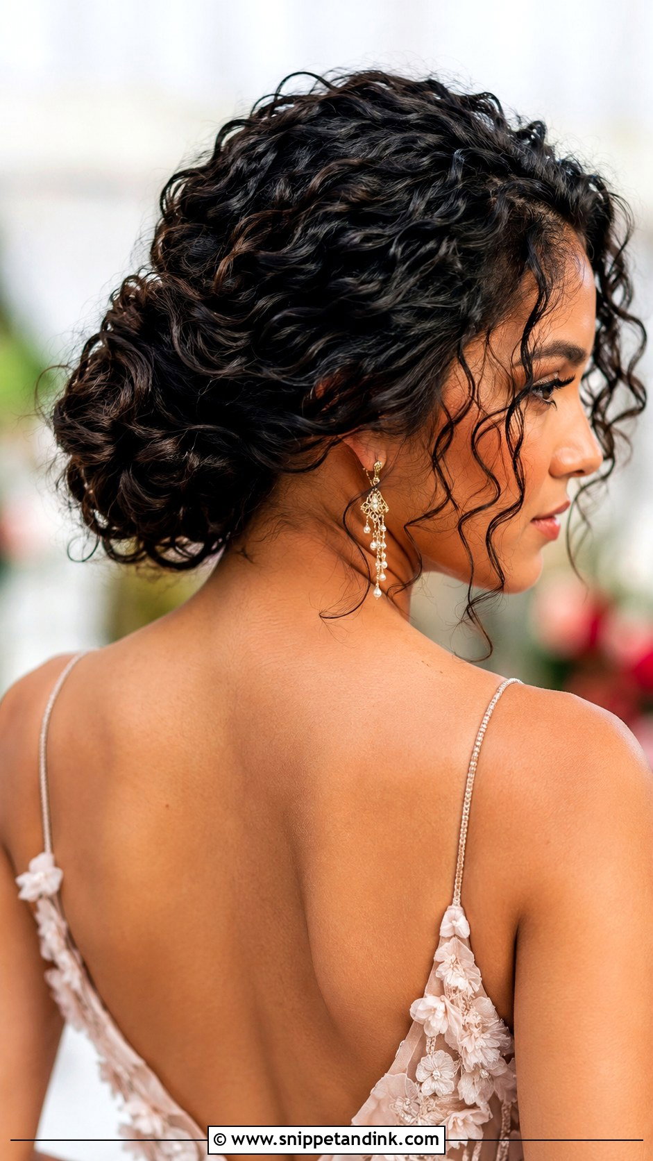 Low Messy Bun For Curly Hair - Snippet and Ink - 30 Low Messy Bun Wedding Hair Ideas