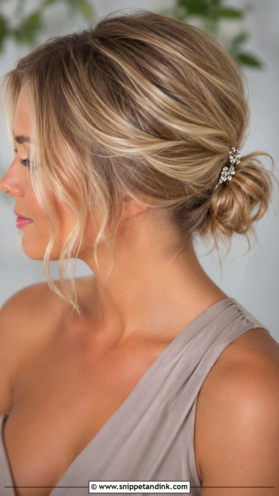 Low Messy Bun For Short Hair - Snippet and Ink - 30 Low Messy Bun Wedding Hair Ideas