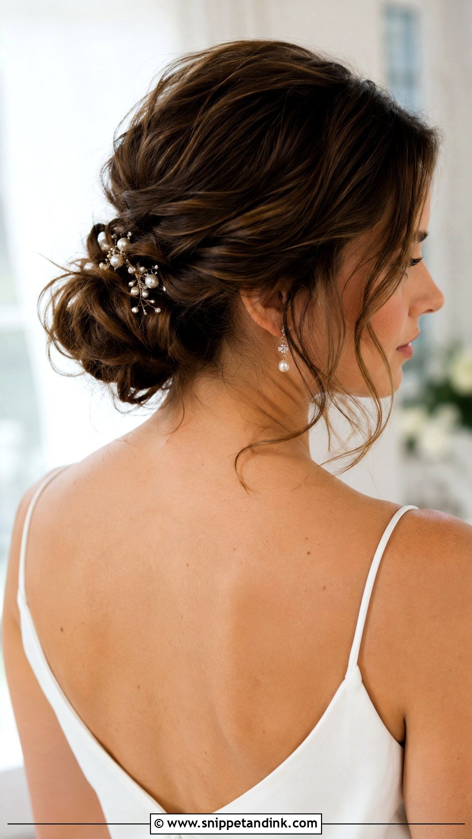 Low Messy Bun For Short Hair Wedding - Snippet and Ink - 15 Messy Bun for Short Hair Wedding Ideas