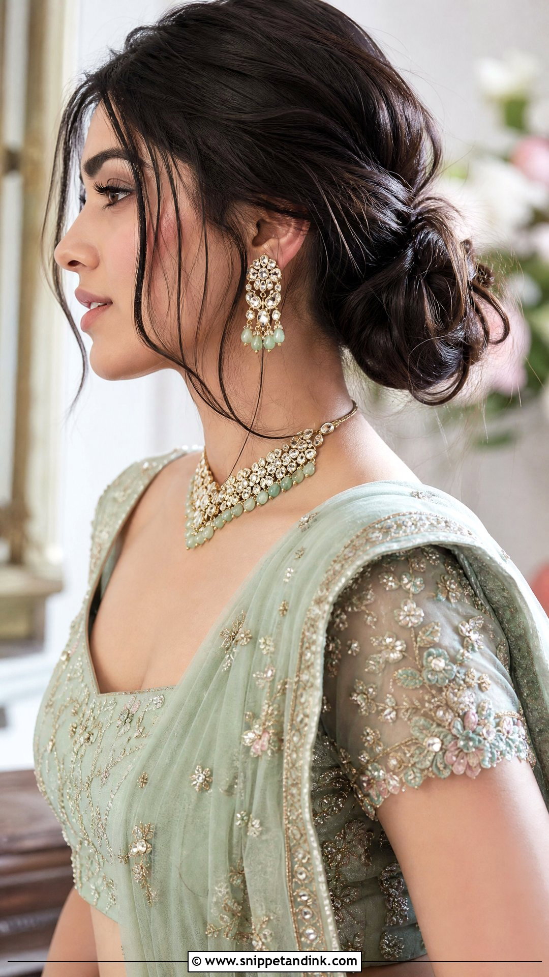 Low Messy Bun With Lehenga - Snippet and Ink - 20 Hairstyle with Lehnga on Wedding Ideas
