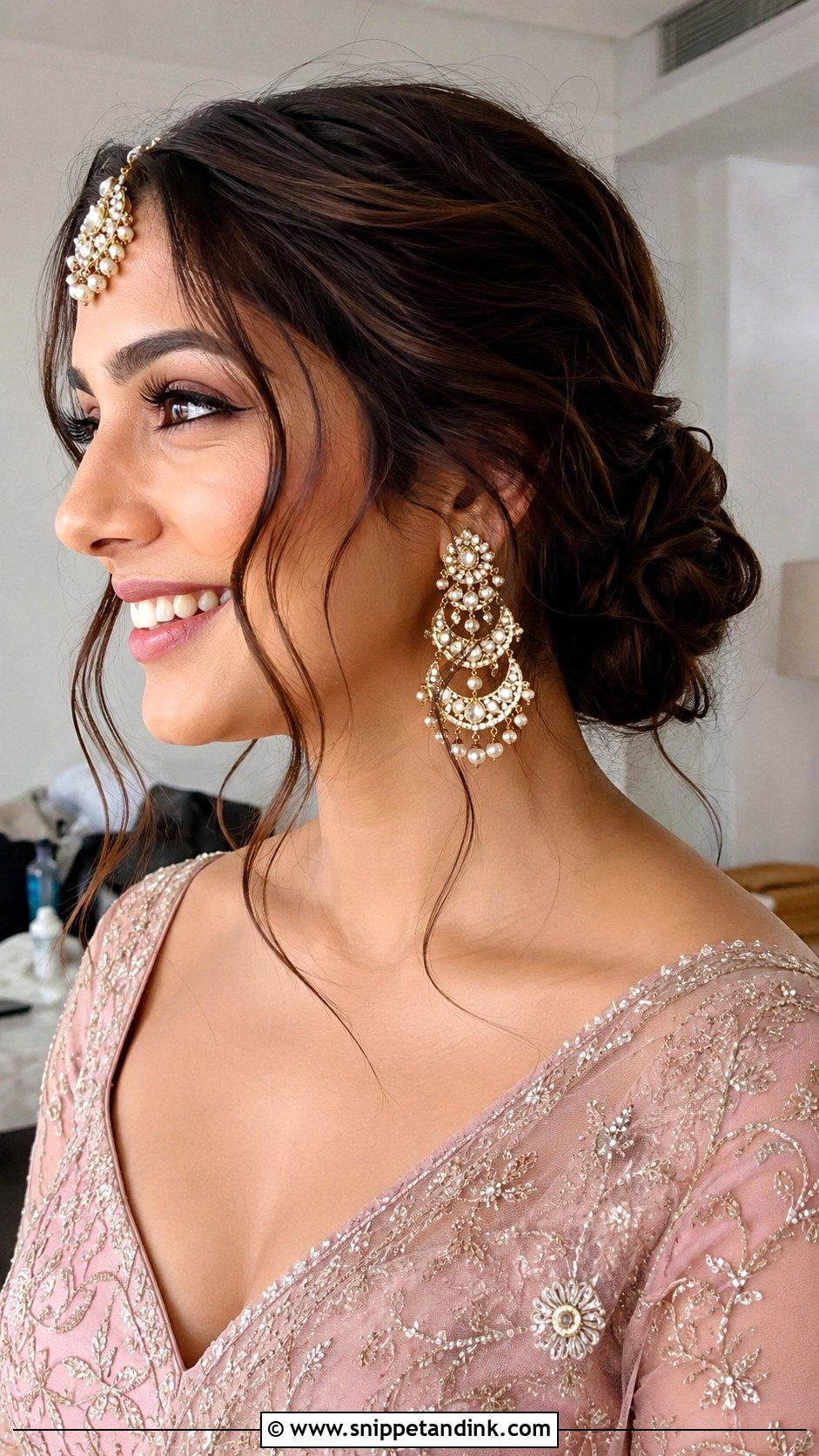 Low Messy Bun With Loose Strands - Snippet and Ink - 25 Indian Bridal Hair Buns
