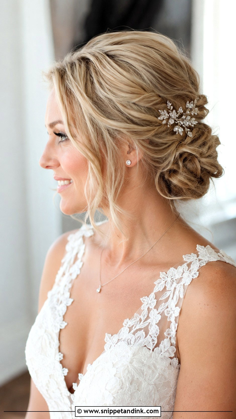 Low Messy Bun for Short Hair - Snippet and Ink - 20 Easy Short Hair Updo Wedding Ideas