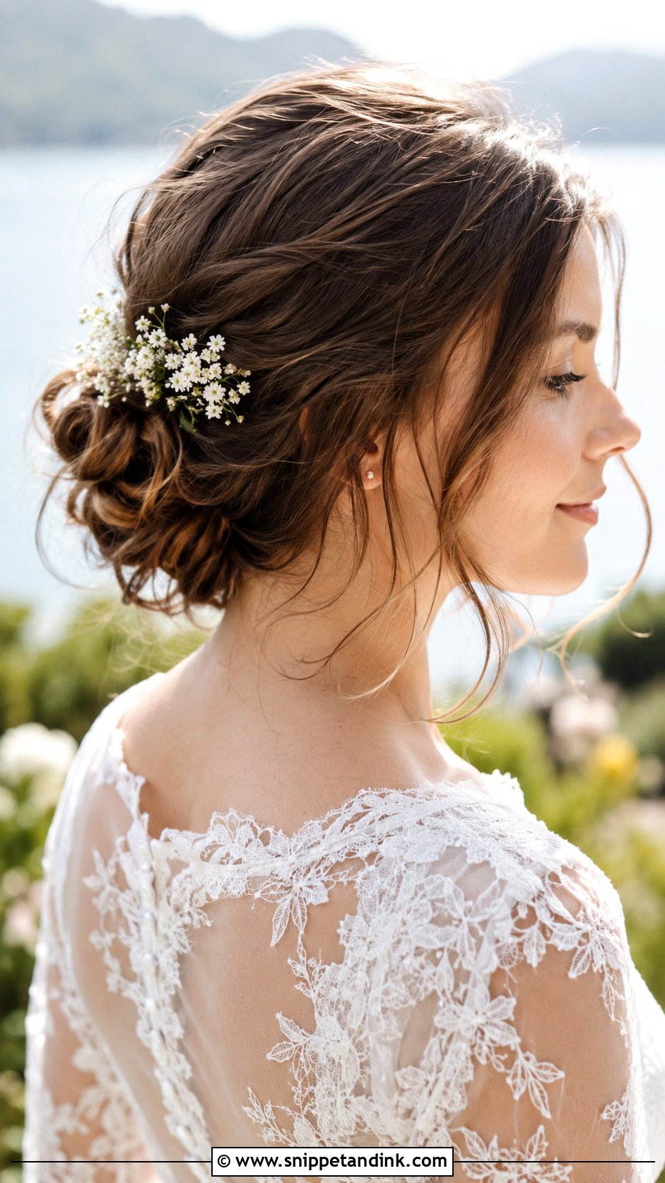 Low Messy Bun for Shoulder Length Hair - Snippet and Ink - 20 Wedding Hair for Shoulder Length Hair Ideas