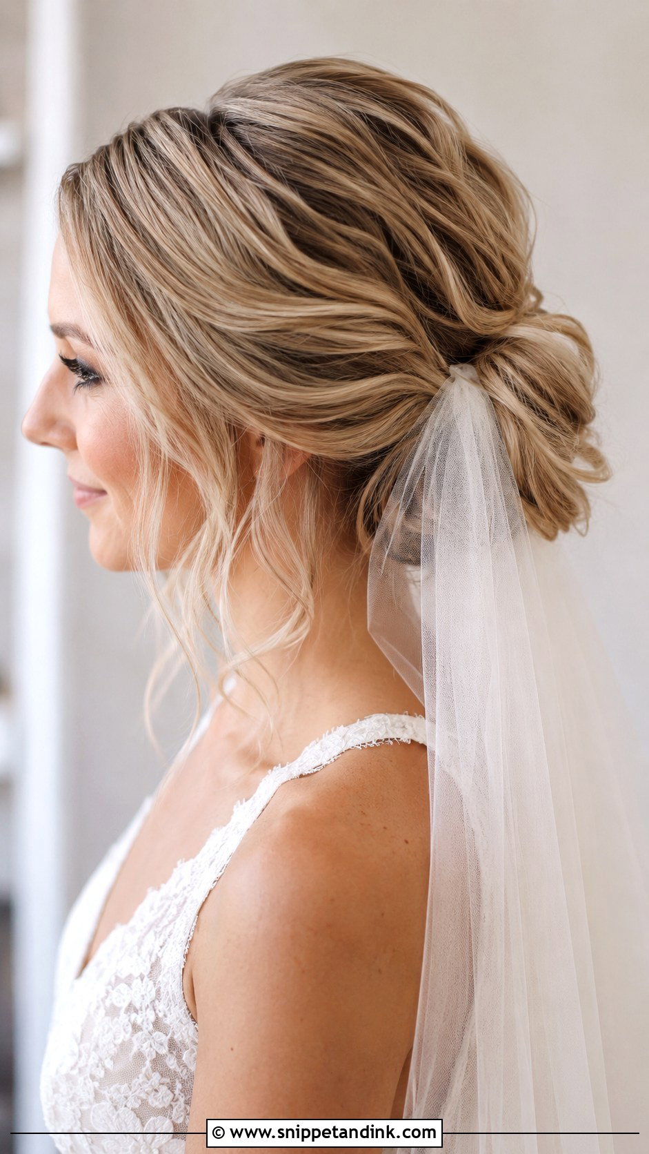 Low Messy Updo With Veil - Snippet and Ink - 15 Low Messy Updo Wedding Ideas