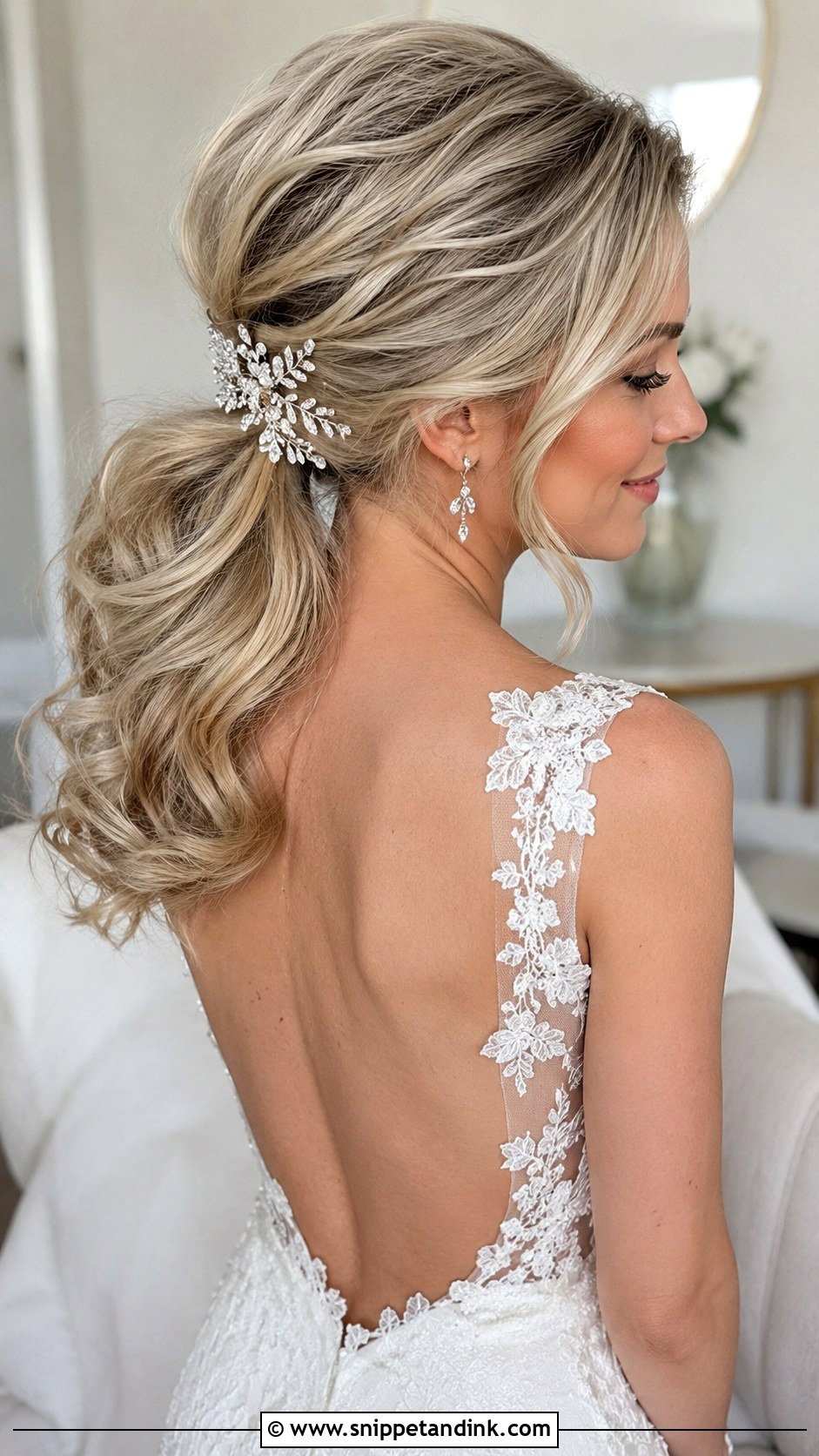 Low Pony Bridal Hair With Crown Volume - Snippet and Ink - 20 Low Pony Bridal Hair Ideas