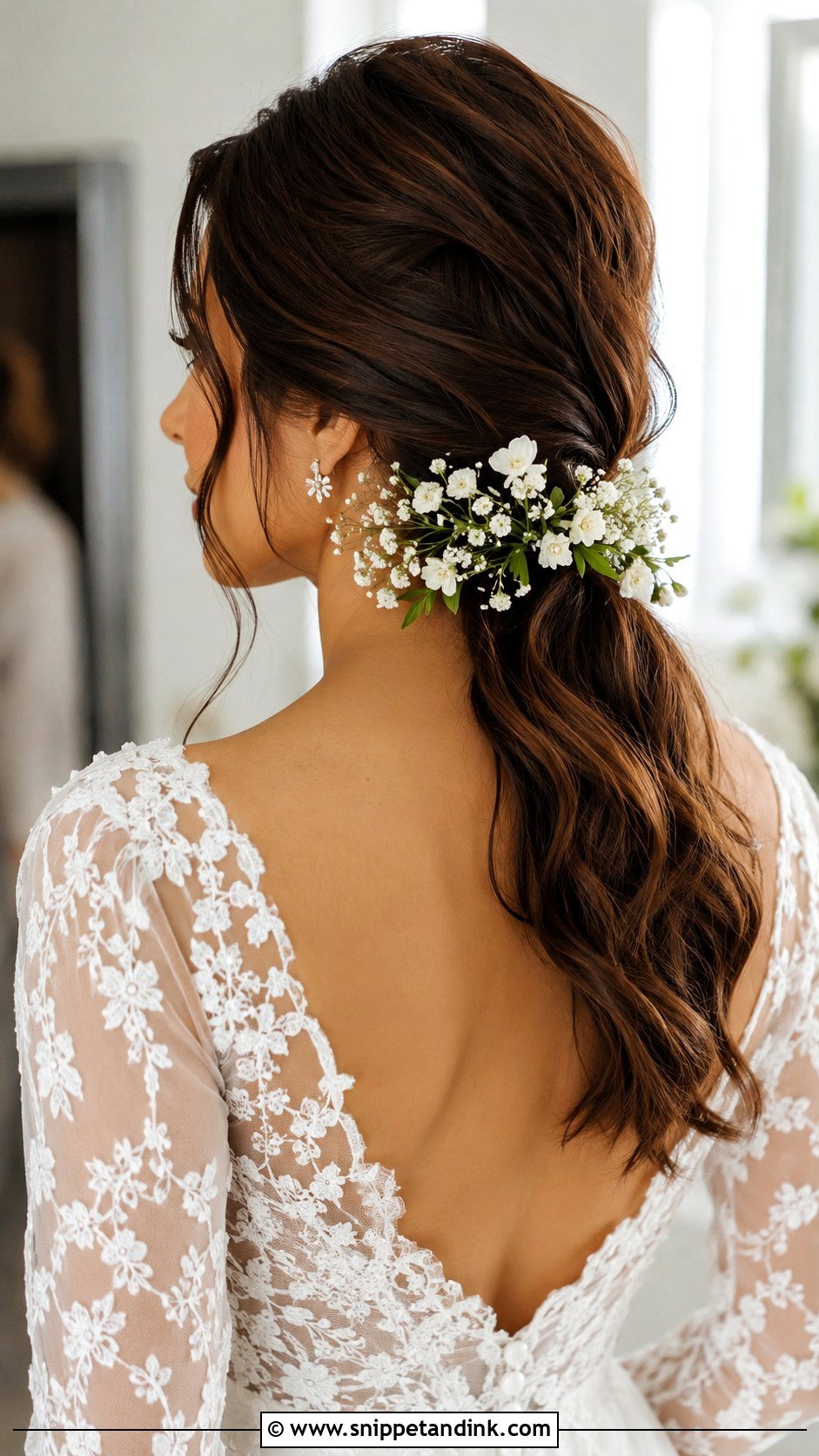 Low Pony Bridal Hair With Flowers - Snippet and Ink - 20 Low Pony Bridal Hair Ideas