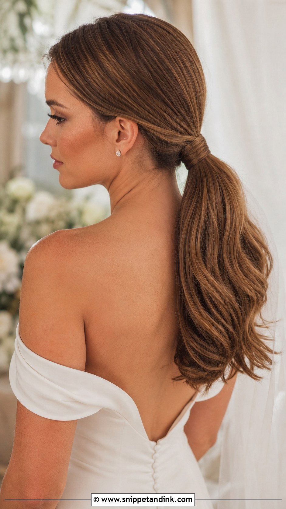 Low Pony Bridal Hair With Hair Wrap - Snippet and Ink - 20 Low Pony Bridal Hair Ideas